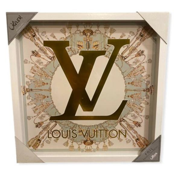 Oliver Gal Louis Vuitton LV Monogram Canvas Fashion Wall Art 16”x16” gold  foil